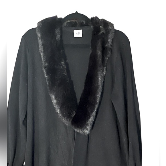 CABI BLACK FAUX FUR DYNASTY LONG CARDIGAN GREAT COND SIZE LARGE - Picture 4 of 8